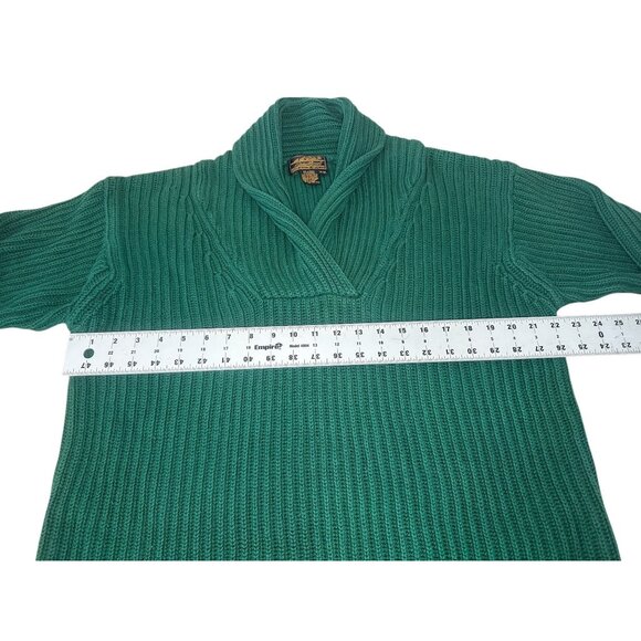Vintage Eddie Bauer Chunky Knit Sweater Mens Medium Green Shawl Cowl Neck Preppy - Picture 5 of 13